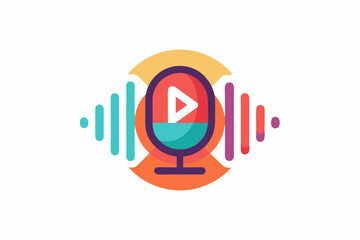Minimal Icon of Pause Button with Podcast Waves