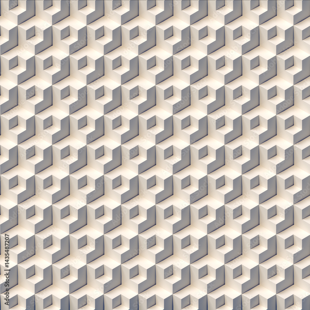 Leinwandbilder Digital illustration of an abstract geometric pattern from a grid of cubic shapes. Orthogonal projection. Neutral gray and beige tones. 3d rendering