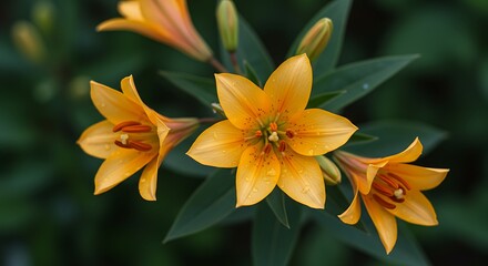 Fototapeta premium Golden Lilies: A Serene Garden Bloom in Soft Light