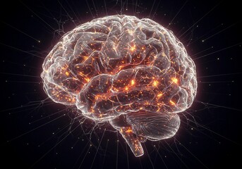 Glowing Human Brain Neural Network 3D Render