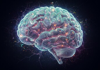 Fototapeta premium Glowing Human Brain Neural Network 3D Render