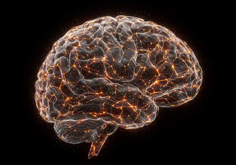 Glowing Human Brain Neural Network 3D Rendering
