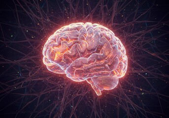 Fototapeta premium Glowing Human Brain Neural Network Connections Digital Art