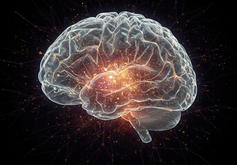 Glowing Human Brain Neural Network Digital Art