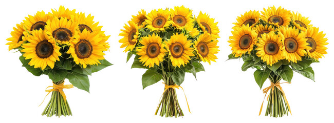 PNG Vibrant sunflowers in bouquets, element set on transparent background