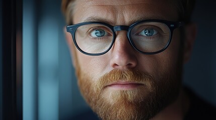 Close-up portrait of a man with a serious expression.