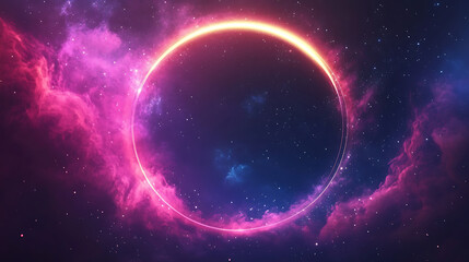 Cosmic eclipse in nebula cloudscape background space with glowing circle and stars generative ai artwork for astrophotography and science related designs