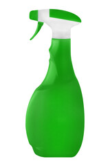 Green cleaning agent spray bottle isolated on white background