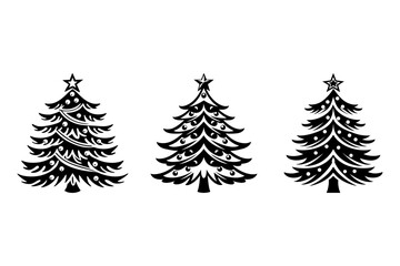 set of xmas tree silhouette vector on tranparent background