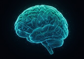 Obraz premium Glowing Teal Human Brain Digital 3D Model