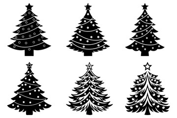set of xmas tree silhouette vector on tranparent background