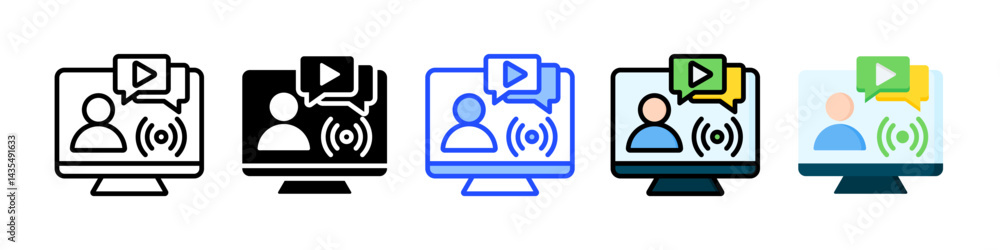 Poster live stream icon collection with multiple styles