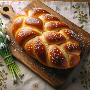 fresh baked easter bread ; kozunak