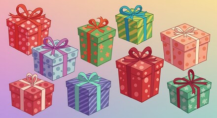 Colorful Collection of Wrapped Gifts Festive Present Boxes for Holidays and Celebrations