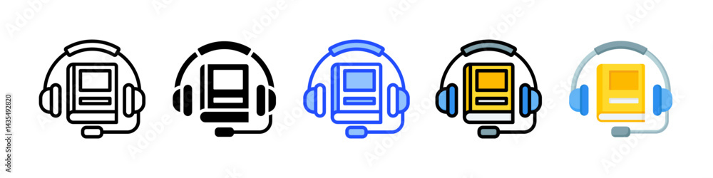 Poster audio book icon collection with multiple styles