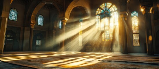 Obraz premium Mosque Interior Sunlight Rays