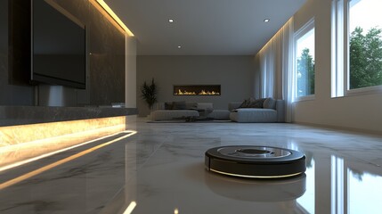 Modern AI Robot Vacuum in Sleek Living Room Design