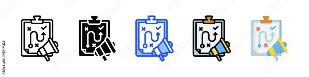 Poster strategy icon collection with multiple styles