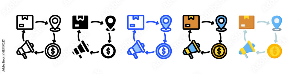 Poster marketing mix icon collection with multiple styles