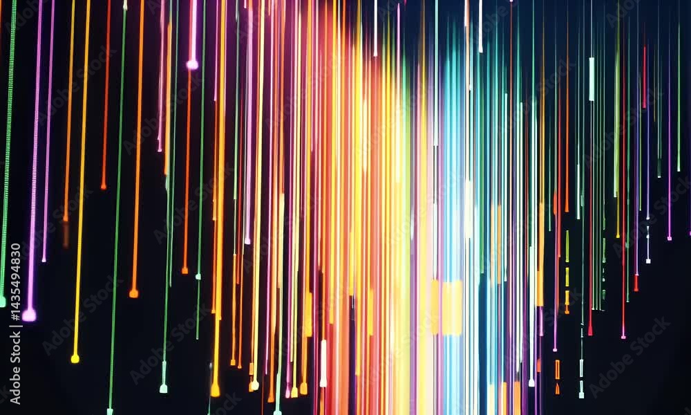 Poster a colorful spectrum of light streaks on a black background, symbolizing the vast and ever-changing w