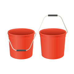 Plastic Red Bucket Vector. Cleaning Bucket Icon on White Background. Empty Bucket.