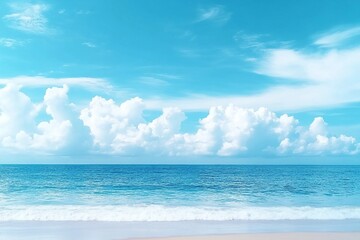 Fototapeta premium Beautiful tropical beach with blue sky and white clouds abstract texture background. Copy space of summer vacation and holiday business travel concept. Vintage tone filter effect color style.