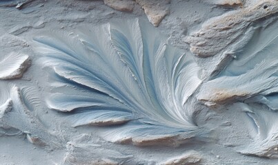 Frosty feather carved into textured stone
