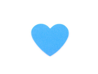 Concept for love and encouragement. Blue heart shape made of foam isolated on a white background. .