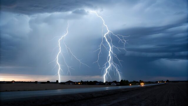 A photogra ph of a nighttime thunderstorm