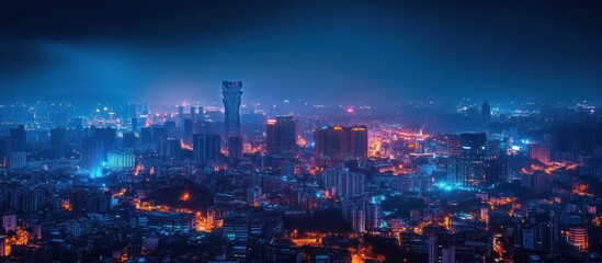 Fototapeta premium Night City Skyline with Colorful Lights