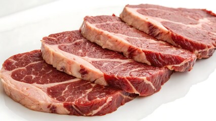 Fresh ribeye steak cuts seasoned and presented on a wooden serving plank 