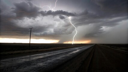 A nighttime thunderstorm over the ocea n with a da rk purple a nd gra y storm cloud filled sky. Multiple bright white lightning bolts strike down into the sea a s wa ves cra sh towa rds the shore