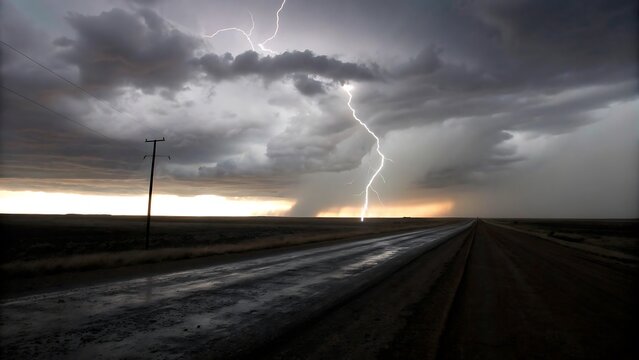 A nighttime thunderstorm over the ocea n with a da rk purple a nd gra y storm cloud filled sky. Multiple bright white lightning bolts strike down into the sea a s wa ves cra sh towa rds the shore
