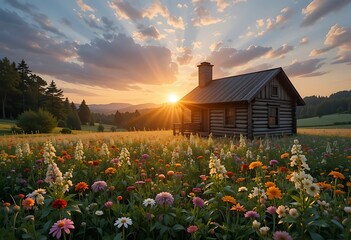 sunset in the village