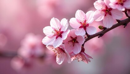 Obraz premium Delicate pink sakura blossoms, full bloom, intricate branches , blossom, japanese