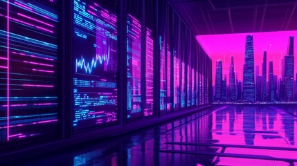 Futuristic AI Data Analysis in Neon Cityscape