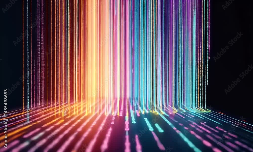 Poster a colorful spectrum of light streaks on a black background, symbolizing the vast and ever-changing w