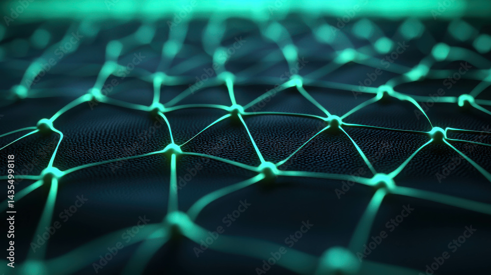 Aufkleber abstract network structure with glowing nodes and dark background for technology illustrations
