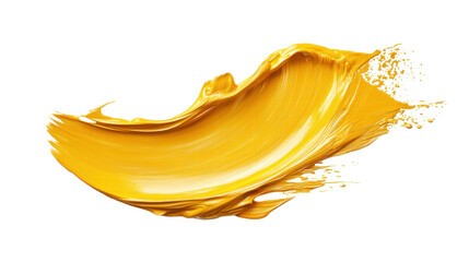 Dynamic Yellow Paint Brushstroke Highlighting Vibrant Texture and Fluid Motion on Transparent Background
