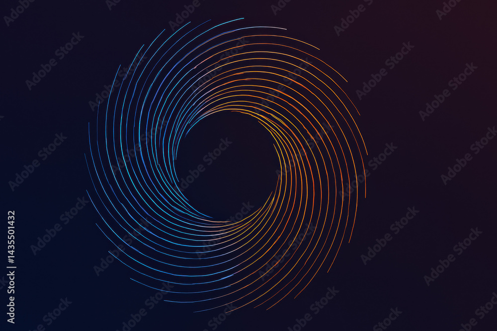 Poster an abstract visual representation featuring a tech-inspired spiral glowing lines creating an engagin