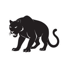 Crouching Panther Hunting Silhouette Vector