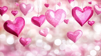 Pink hearts with bokeh background.