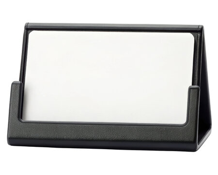 Tabletop name card holder with a blank display on a transparent background