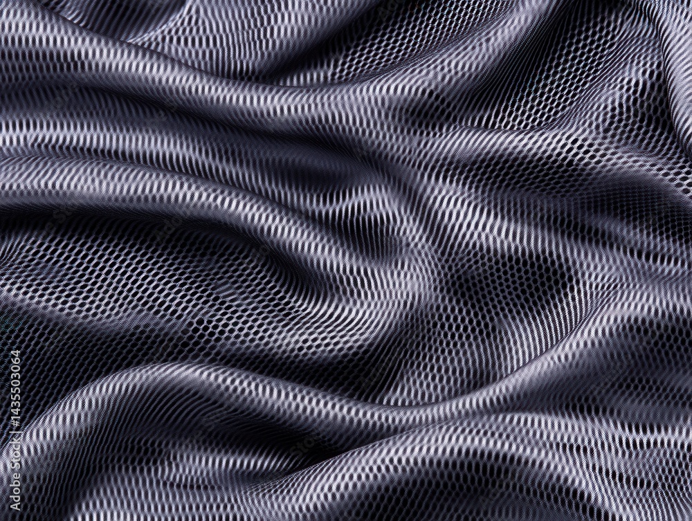 Poster draped dark gray fabric with a subtle grid pattern, creating soft waves and textures