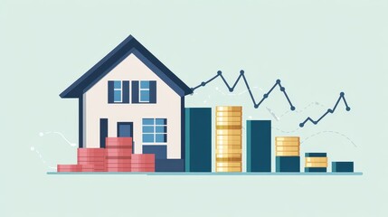Real estate investment infographic flat design side view property market theme animation colored pastel.
