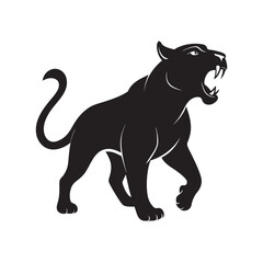 Roaring Panther Silhouette On White