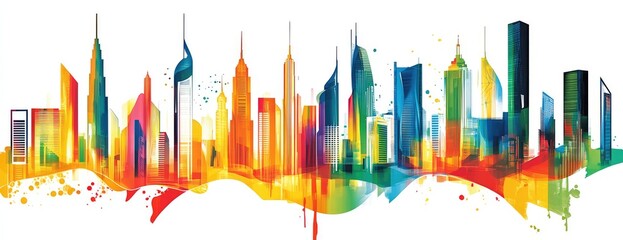 Obraz premium Vibrant cityscape in watercolor style