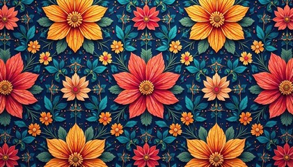Intricate floral design, repeating seamlessly , spring pattern, retro pattern