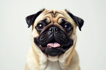 Solo pug, against pure white backdrop Close-up view , breed, canine, nose