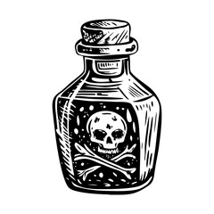 A vintage style illustration of a poison vial